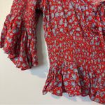 Free People A Bit of Something Sweet Printed Blouse Womens Small Red Blue Photo 1