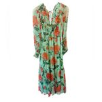 Anthropologie The Odetta Ruffled V-neck Dress Green and Red Floral size Medium Photo 4