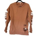 Alo Yoga  Fade Distressed Pullover Crewneck Sweatshirt Womens Small Tan Photo 1