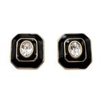 Monet Black Enamel Gold Rhinestone Costume Earrings Rectangle Oval Cut Photo 1