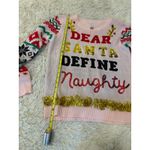 No Boundaries Ugly Christmas Sweater Pink Dear Santa Define Naughty Sequin Tinsel XL Photo 4