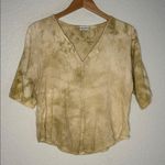 Oh My Gauze! Tie Dye Top Size 1 Lagenlook Casual Notch V Neck Tan Olive Size M Photo 0