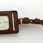 Adrienne Vittadini Adrienne Vitadini Brown luggage tag ID holder brown leather gold tone Logo Photo 2