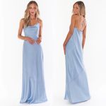 Show Me Your Mumu Tuscany Maxi Slip Dress in Steel Blue Luxe Satin Womens Size S Photo 1