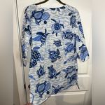 Gretchen Scott Blue Cotton Tunic Top Sea Turtle Theme Side Slits Size Medium Photo 6