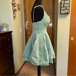 NWOT light blue fuzzy sequined sleeveless prom dress size 6 with large bow Photo 1
