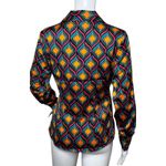 Cupcakes and Cashmere  Shirt Womens Small Blue Orange‎ Geometric Satin Colorful Photo 3