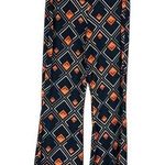 ZARA Navy Blue & Orange Diamond Print Retro Bell Flare Leggings Women Sz S Photo 0