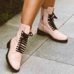 ZARA Bloggers Favorite Light Pink Combat Leather Boots Size 6 / 36 EU Photo 0