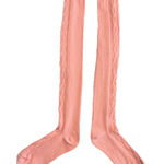 Wrapables Over Knee High Socks Womens One Size Pink Cable Knit Thick Gift NWT Photo 0