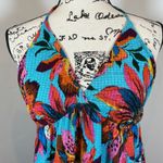 En Creme Women's Maxi Dress Halter Neck Tropical Floral Tie Back Bohemian Blue Photo 2