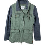 O'Neill ‎ Olive Green Military Anorak Jacket Gray Knit Sleeve Small S Photo 0