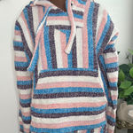 Striped Baja Hoodie Delmex Pullover Drug Rug Festival Bohemian Pink Blue Photo 0