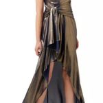 Ever New Goddess Charli High Low Navy And Gold Metallic Formal Gown Sz US 0 Photo 8