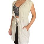 PROJECT 1951 Linen Blend Hooded Drawstring Sleeveless Cardi Small S RESORT Tan Photo 5