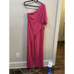 Adrianna Papell Womens One Shoulder Draped Night Out Jumpsuit Size 10 Pink Photo 1