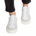 Vince White & Taupe Leather & Suede Kess Slip On Lace Up Sneakers Mules size 8.5 Photo 0