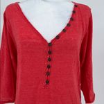 We The Free  Free People Red Henley Tunic Top Button Front Slouchy Large Photo 3