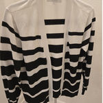 Verve Ami L Coastal Grandmother Cardigan Striped Open Front Quiet Luxury B/W Photo 0