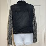 Free People  Black Distressed Denim Jacket with Knit Sleeves size M Photo 4