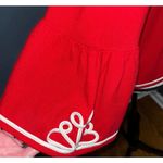Oscar de la Renta Oscar de La Renta Vintage Red Knit Cardigan Bell Sleeve White Trim Embroidered Photo 4