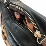 B. Makowsky Black Leather & Leopard Calf Hair Satchel Handbag Photo 6