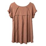 Umgee Linen Blend Top Size S Mauve Tan Flowing Short Slv Raw Frayed Hem Boho Photo 1