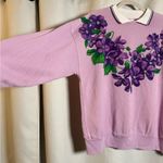 Vintage Harbor For Her Purple Floral Collared Crewneck Sweater Large Photo 3