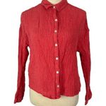 Tahari 100% Linen Button Up Top European Flax Long Sleeve Coral Red Women Medium Photo 0
