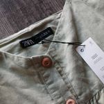 ZARA NWT Olive Green Babydoll Dress Size Medium Sage Tiered Mini Flowy Photo 2