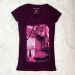 Aeropostale  Purple Graphic Top with Leopard Print Glittery Details Photo 0