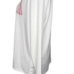 LARGE White Red Print Holiday Christmas Tree Long Sleeve Pullover Tee T Photo 2