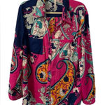 Ny Collection  Pink Paisley Button Up Top Size XL Front Pockets Photo 0