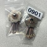 Unique Floral Dark Green Crystal Beaded Tassel Dangle Earrings Boho Artisan Gray Photo 5