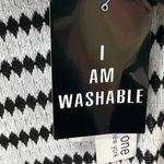 Studio One  Knit Dress S Black White Diamond Striped Belted Stretch Work Career Photo 12