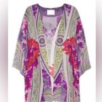 NWT Athena Procopiou 100% Silk Garden Print Kimono Cardigan Cover Up One Size Purple Size undefined Photo 1
