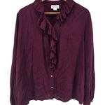 Velvet by Graham & Spencer Burgundy Ruffle Front Long Sleeve Blouse Top Large Purple Photo 0