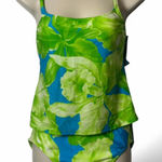 Y2K Tropical‎ Floral Tankini Swimsuit Green Size 10 Photo 0