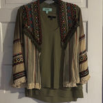 Karlie Bohemian Colorful Embroidered Jacket with Olive Top Photo 0