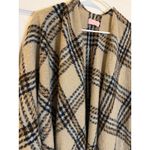 Pink Lily Plaid Poncho Wrap with Fringe Open Front Tan Black Oversized Photo 1