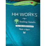 HH WORKS by Healing Hands Teal Scrub Top Short Sleeve Med "Cheers Healing Angel" Blue Photo 5