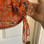 Lucky Brand  Floral Top XS Drawstring Tie at Waist Boho Bohemian Orange Photo 4