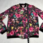 Women's Full Zip Floral Print Lightweight Bomber Jacket Size M Rave Colorful Black Size M Photo 7