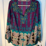 Fig and Flower Blouse Small Purple Indie Boho Rhinestones Dressy Artsy Photo 0