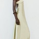 ZARA dress maxi sagę light  olive green satin Effect Wedding Party Coctail Photo 16