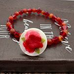Handmade  Red Floral Beaded Gemstone Bracelet Photo 0