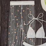 Elegant White 3 piece Bikini Set with Sheer Cover Photo 2