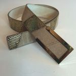 White House | Black Market tan suede and gold snakeskin patchwork leather belt Photo 4