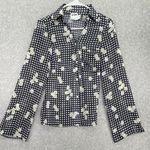 ASOS Women's Button Down Shirt Black Gingham Floral Wide Sleeve Size 4 Sheer Photo 4