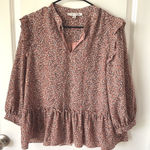 Joy Joy Boho  Womens Leopard Print Peplum Blouse Long V Neck Medium Feminine M Photo 0